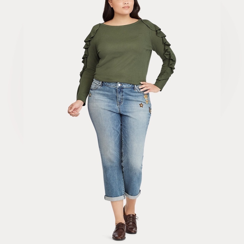 Lauren Ralph Lauren Ruffled Silk-Blend Sweater Admiral Green Women’s 1X - Picture 5 of 13